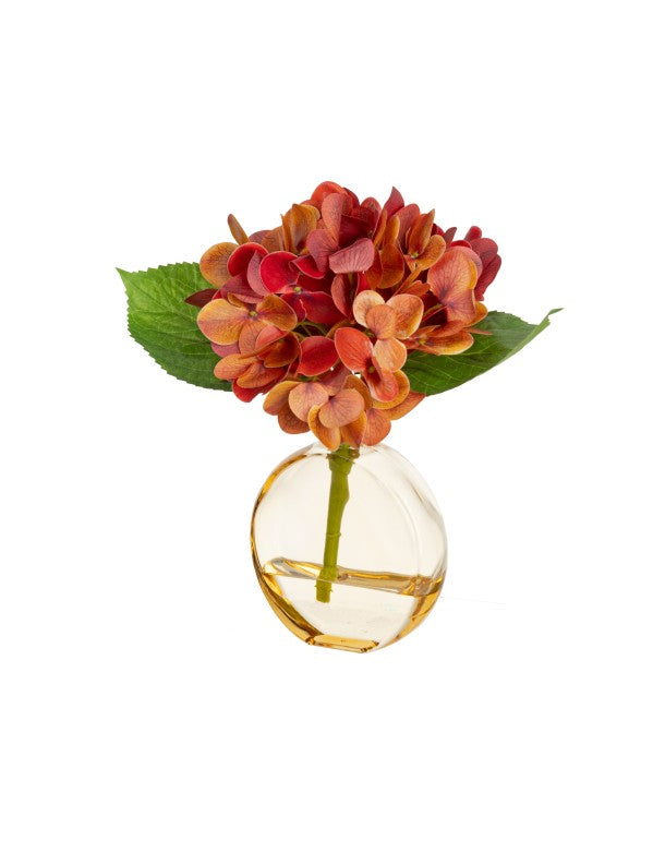 19CM HYDRANGEA IN BUD VASE ORANGE