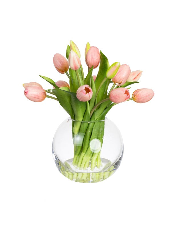 29CM TULIP ARRANGEMENT IN FISHBOWL VASE PINK