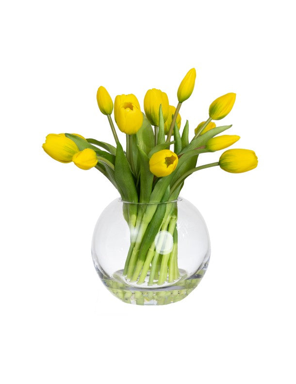 29CM TULIP ARRANGEMENT IN FISHBOWL VASE YELLOW