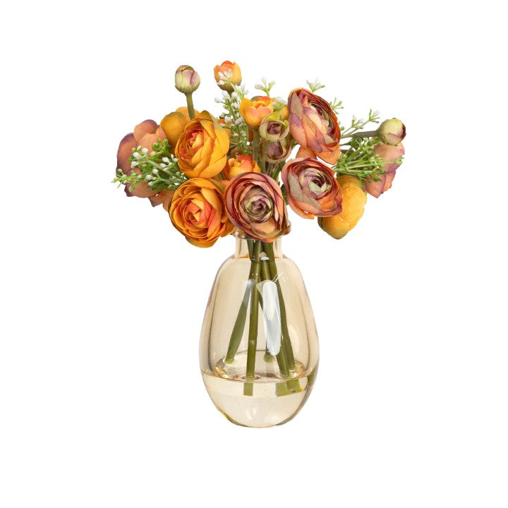23cm Small Mixed Ranunculus Flower Arrangement in Bud Vase