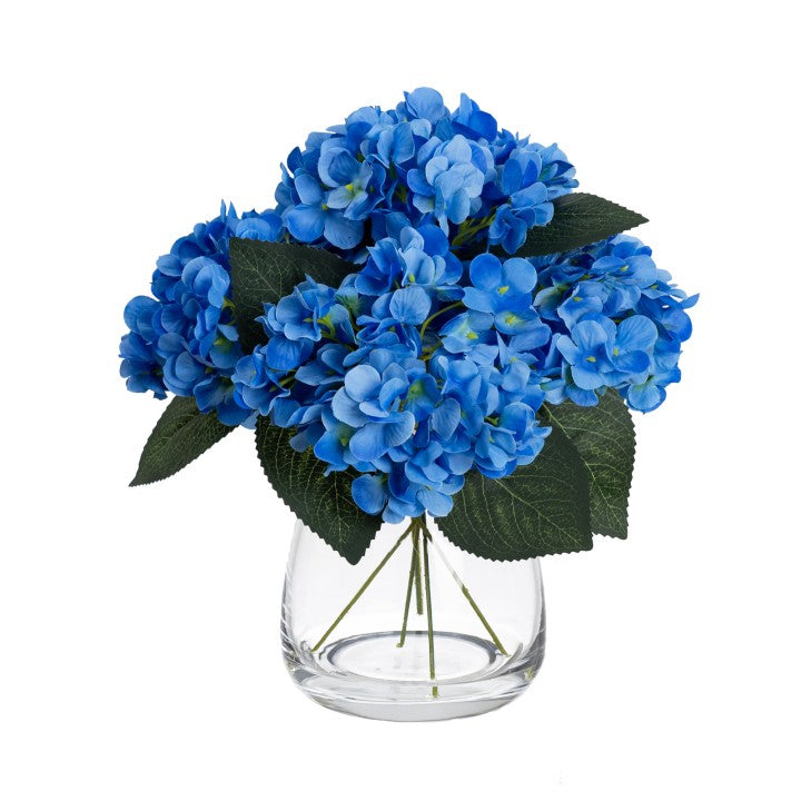 30CM HYDRANGEA IN GLASS BLUE