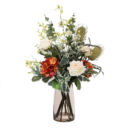 Glamorous Fusion Artificial Hydrangea & Banksia Mixed Arrangement - Artificial Flower Arrangements and Artificial Plants