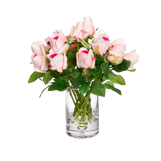 38cm Rose Arrangement in Glass Cream Pink