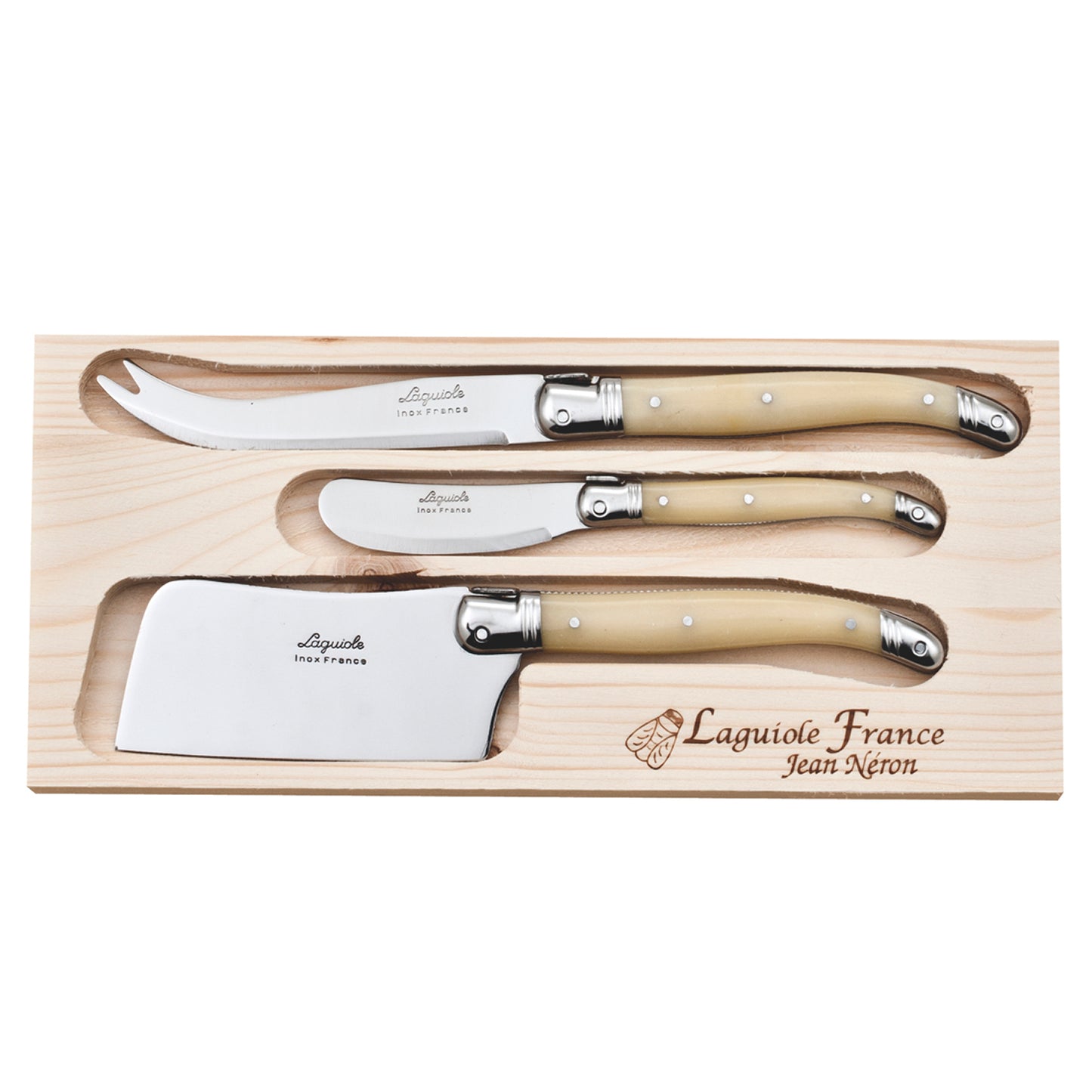 Premium French Laguiole serving knives with light horn handles