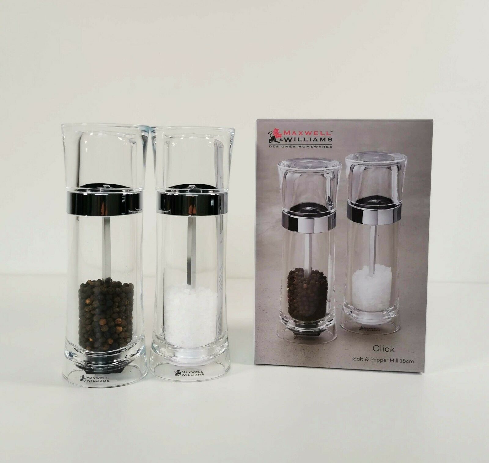 Maxwell & Williams Click Acrylic Salt & Pepper Mill Set 18cm