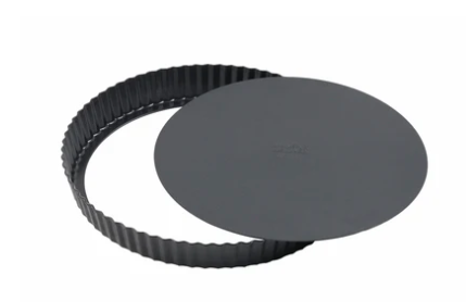 Round quiche and tart baking pan with easy release base
