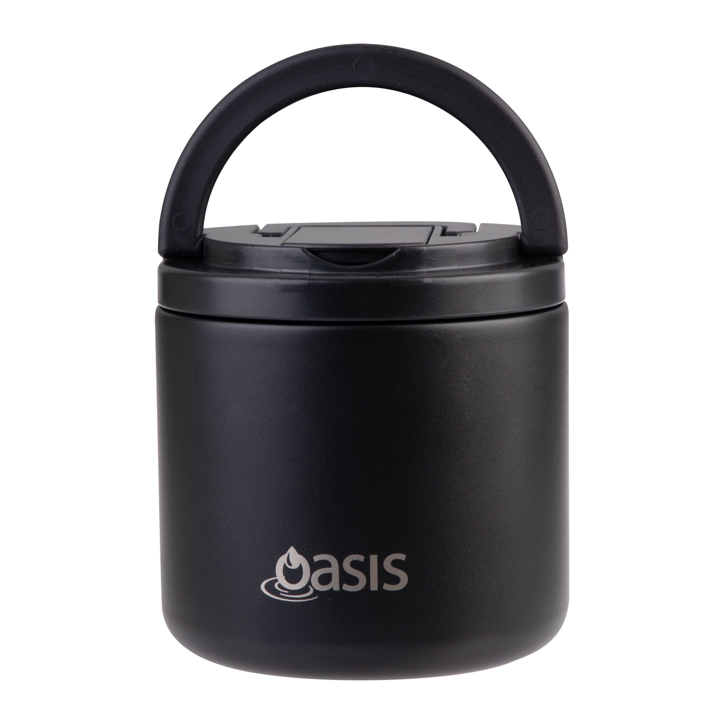 OASIS FOOD FLASK BLACK INC SPOON QUICK RELEASE 550ML S/S