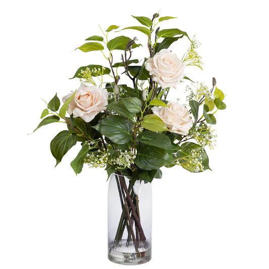70cm Artificial Rose Mixed Arrangement in Glass