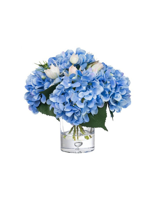 25CM HYDRANGEA MIXED ARRANGEMENT IN GLASS