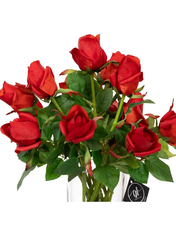 38CM ROSE ARRANGEMENT IN GLASS RED