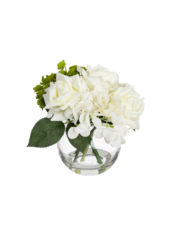 27CM ROSE & SUCCULENT ARRANGEMENT IN GLASS