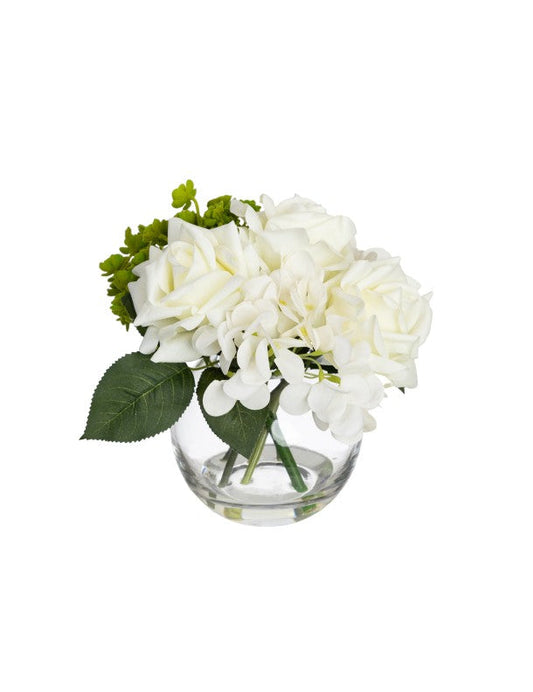 27CM ROSE & SUCCULENT ARRANGEMENT IN GLASS