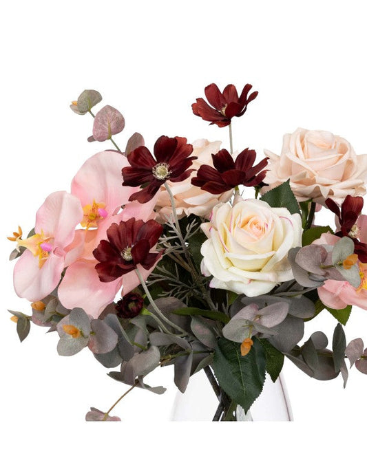 42CM ORCHID & COSMO MIXED ARRANGEMENT IN GLASS