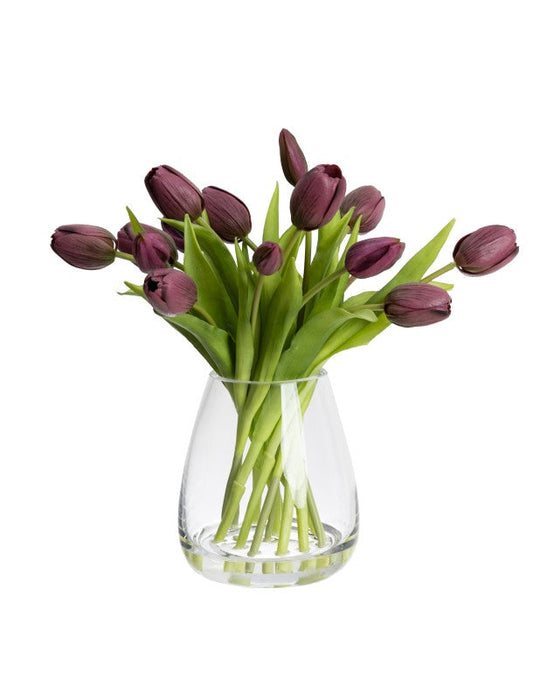 34CM TULIP ARRANGEMENT IN GLASS PURPLE
