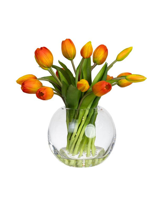 29CM TULIP ARRANGEMENT IN FISHBOWL VASE ORANGE
