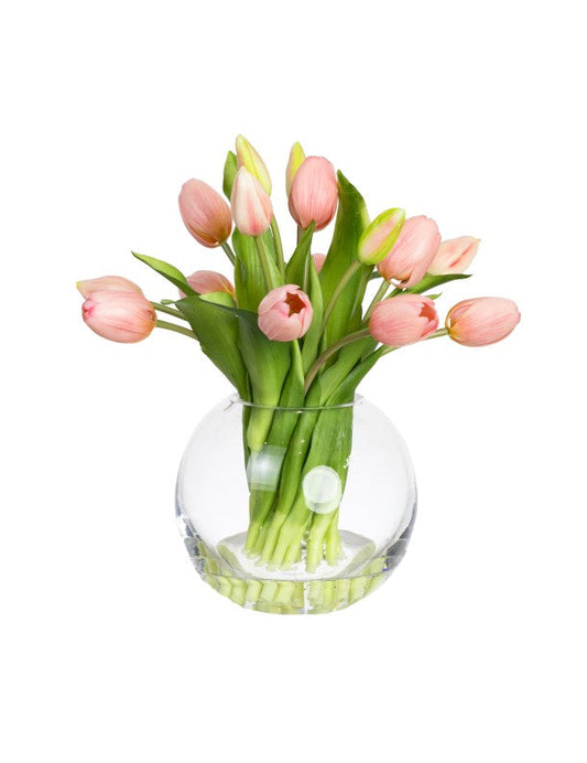 29CM TULIP ARRANGEMENT IN FISHBOWL VASE PINK