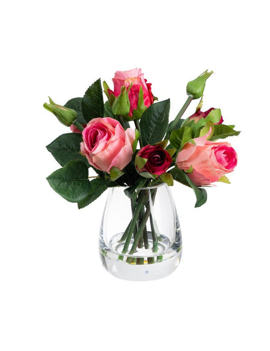 25CM ROSE ARRANGEMENT IN GLASS PINK