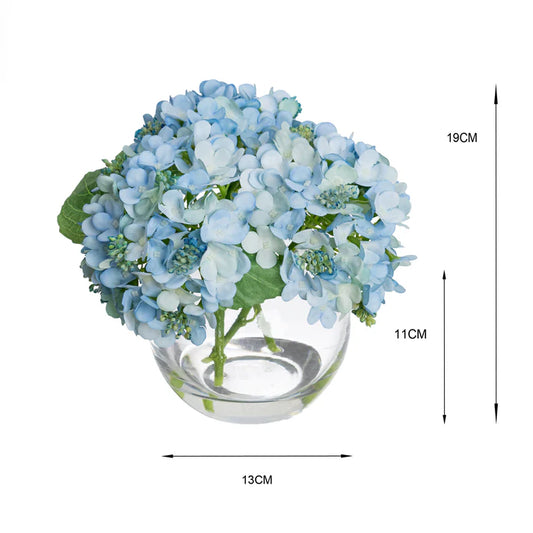 19cm Artificial Hydrangea Arrangement in Fishbowl Vase