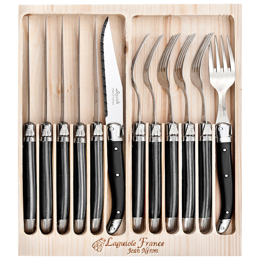 Laguiole Jean Neron 12 Piece Black Cutlery Set