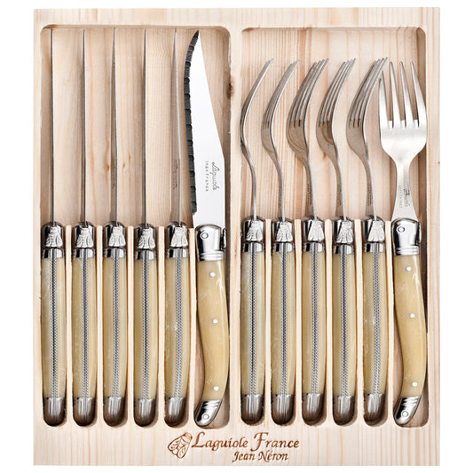 Laguiole Jean Neron 12 Piece Light Horn Cutlery Set