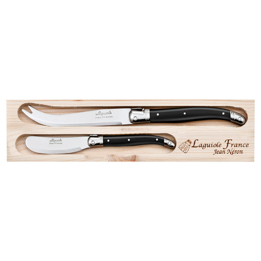 Laguiole Jean Neron 2 Piece Black Cheese/Pate Knife Set