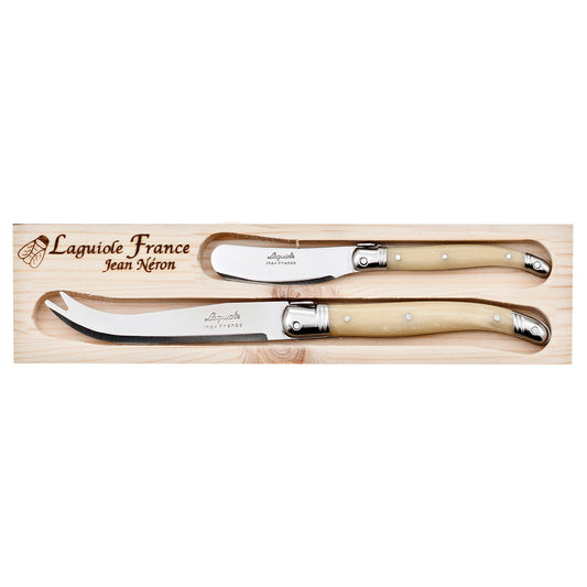 Laguiole Jean Neron 2 Piece Light Horn Cheese/Pate Knife Set
