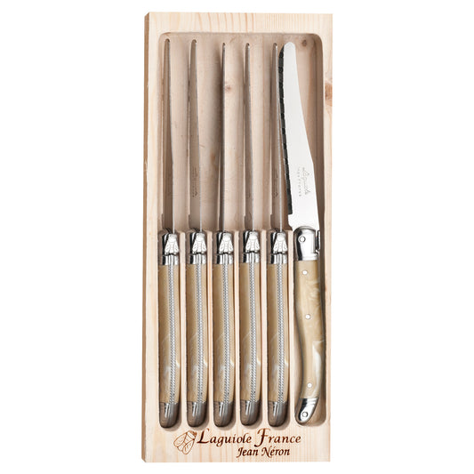 LAGUIOLE 6 PIECE ROUND LIGHT HORN KNIFE SET