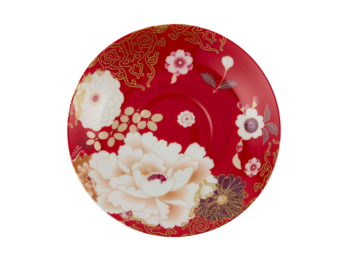 Maxwell & Williams Kimono Breakfast Cup & Saucer Red made from fine bone china with elegant Japanese-inspired floral design