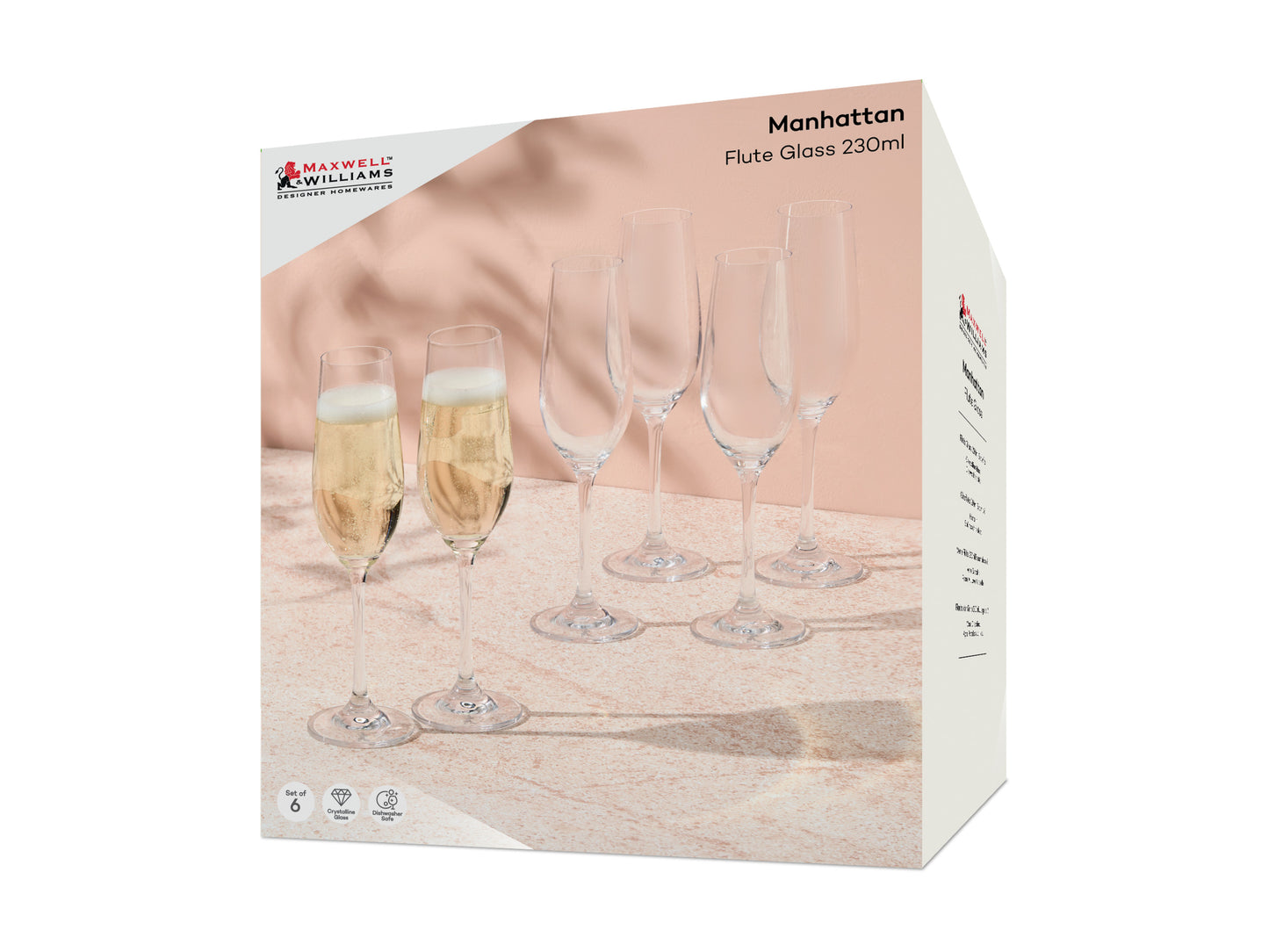 MW MANHATTAN FLUTE GLASSES 230ML SET6 GB