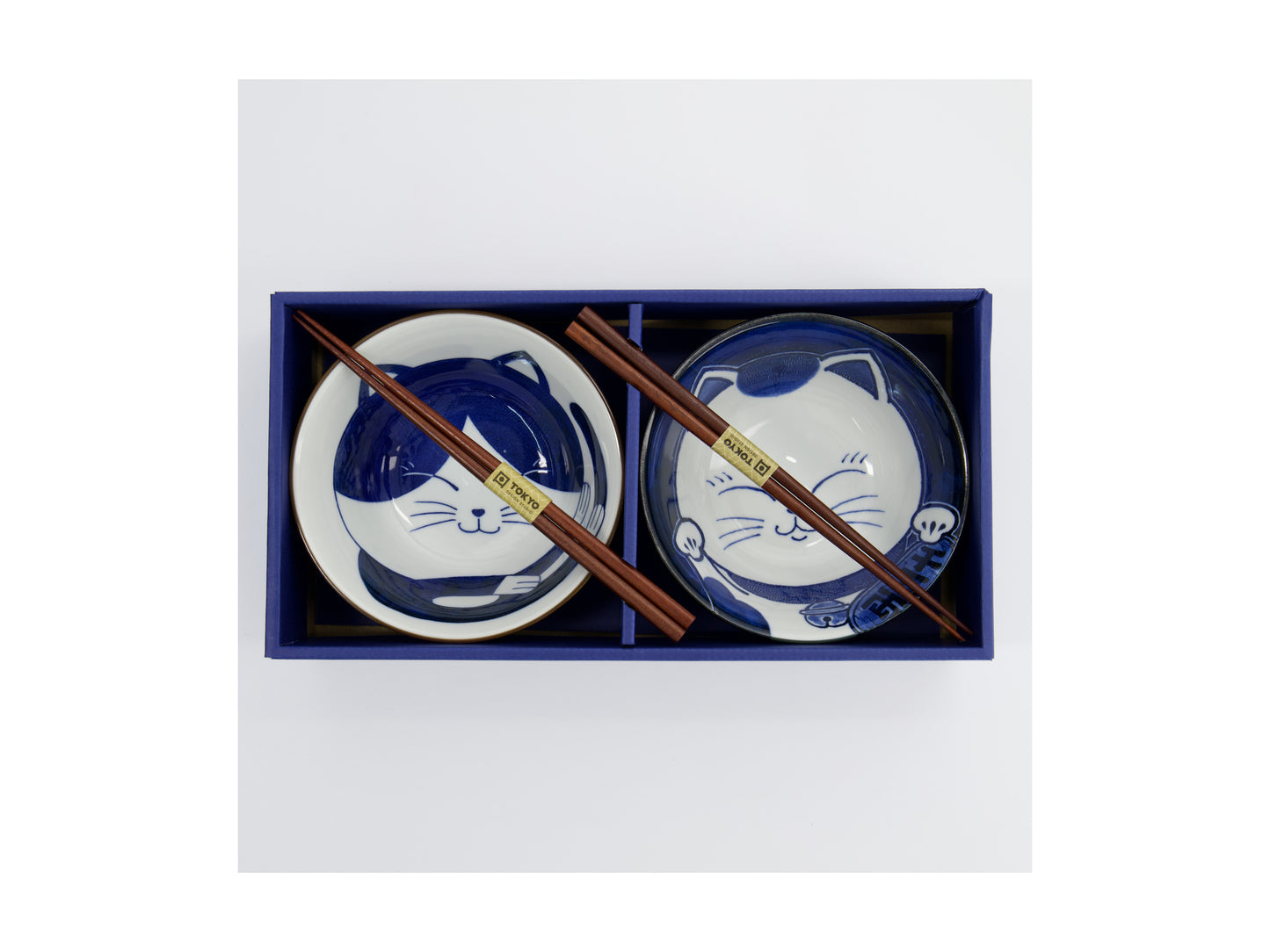 TOKYO KAWAII CAT BLUE BOWL 2PC + CHOPSTICKS GB