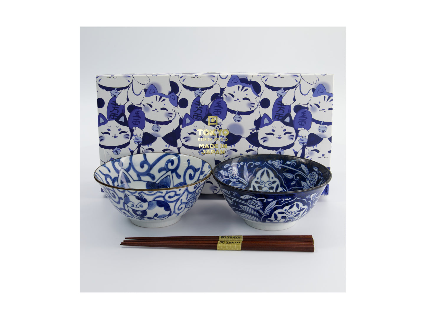TOKYO KAWAII CAT SWIRL BOWL 2PC + CHOPSTICKS GB