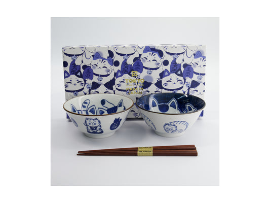 TOKYO KAWAII CAT TWIN BOWL 2PC + CHOPSTICKS GB