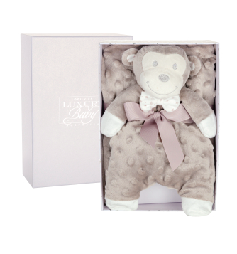 Baby monkey snuggie and blanket set in grey for newborn comfort
