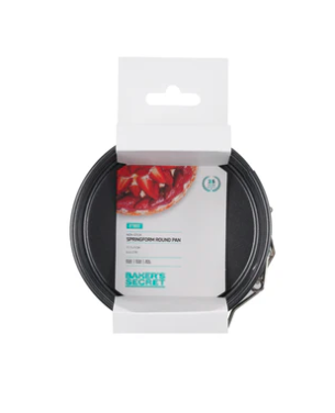 Compact springform cake pan with easy-release latch and non-stick coating