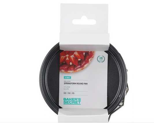 Compact springform cake pan with easy-release latch and non-stick coating