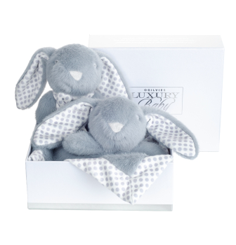 Baby soothing rattle and comfort blanket blue