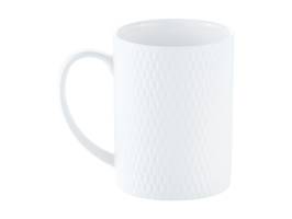 White ceramic coffee cup with diamond texture design