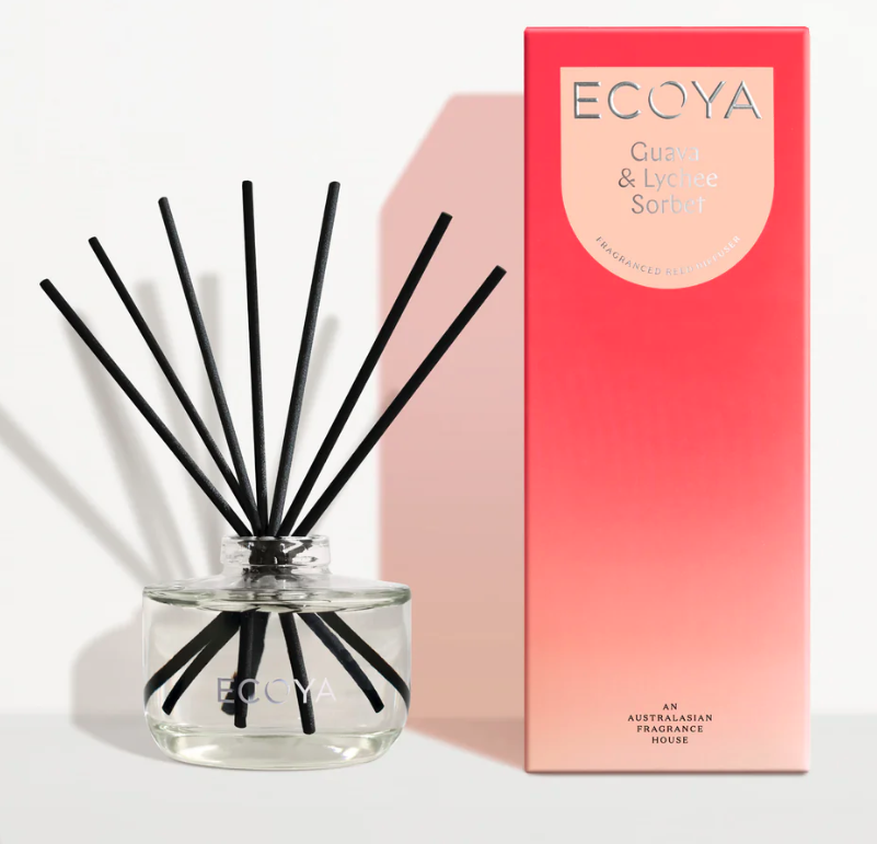 Stylish ECOYA reed diffuser bottle with natural scent sticks