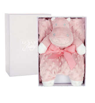 Hippo baby blanket and comforter set in pink for newborns