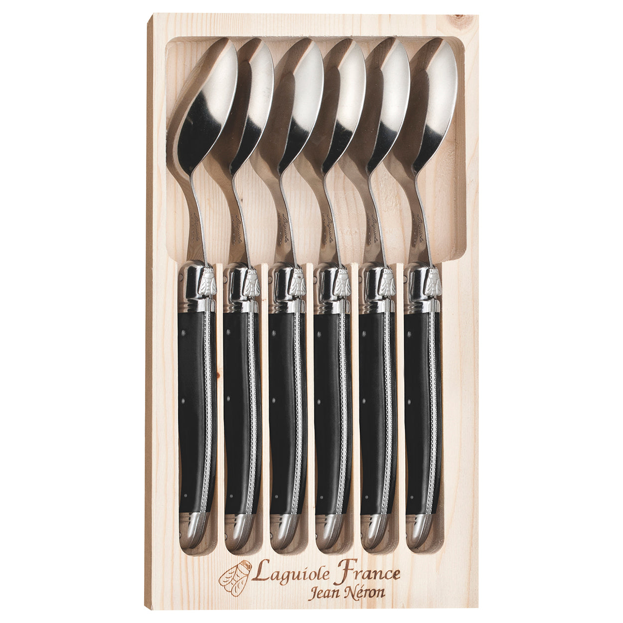 Laguiole 6-Piece Black Spoon Set Premium Stainless Steel Cutlery
