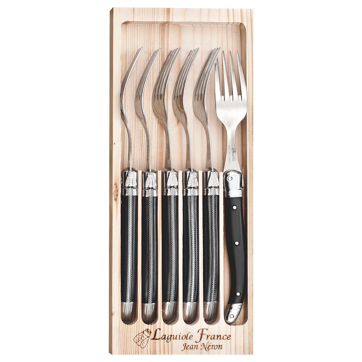 Laguiole 6 Piece Black Stainless Steel Fork Set for modern dining table settings