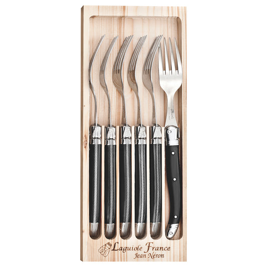 Laguiole 6 Piece Black Stainless Steel Fork Set for modern dining table settings