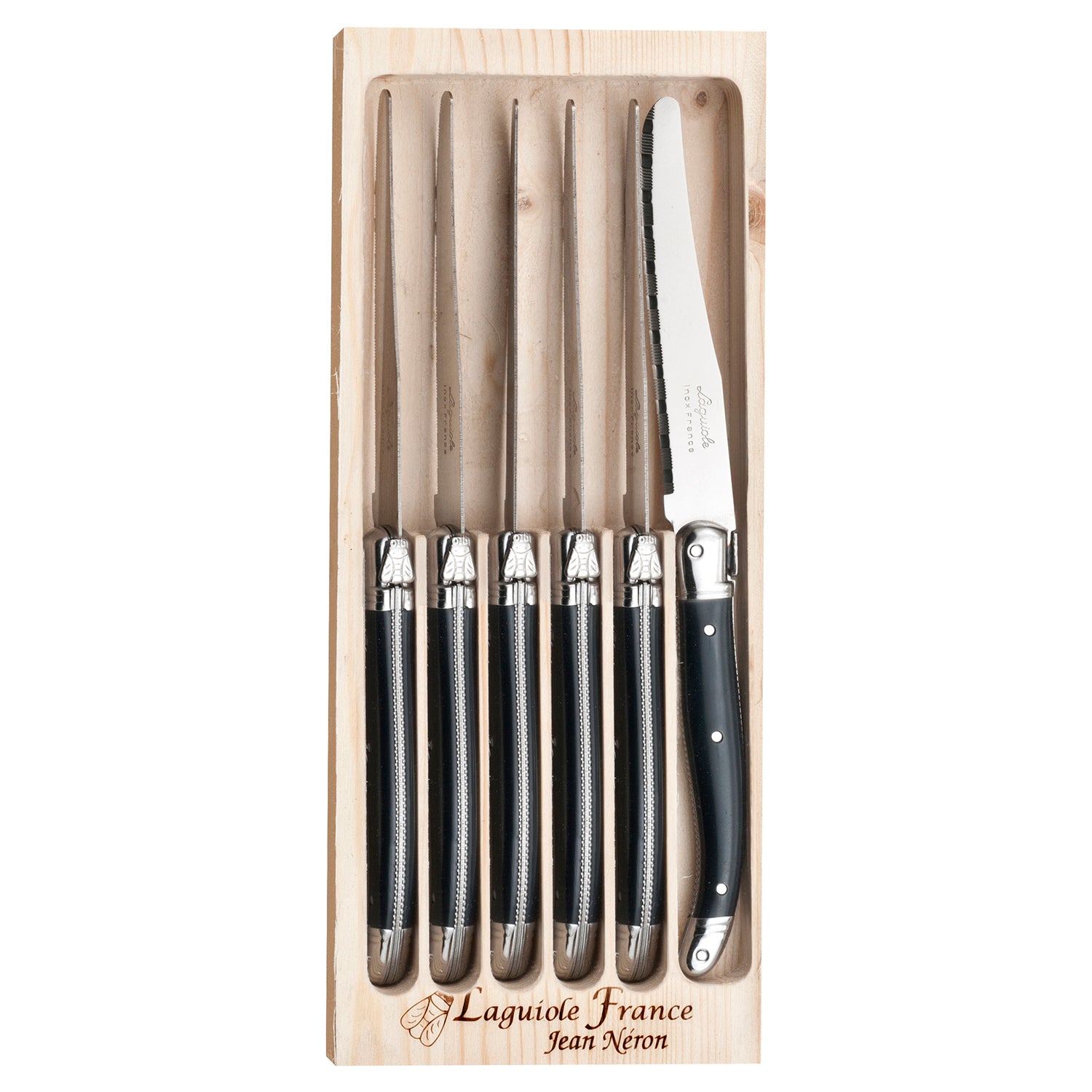 Laguiole 6 piece round black steak knife set stainless steel dining knives
