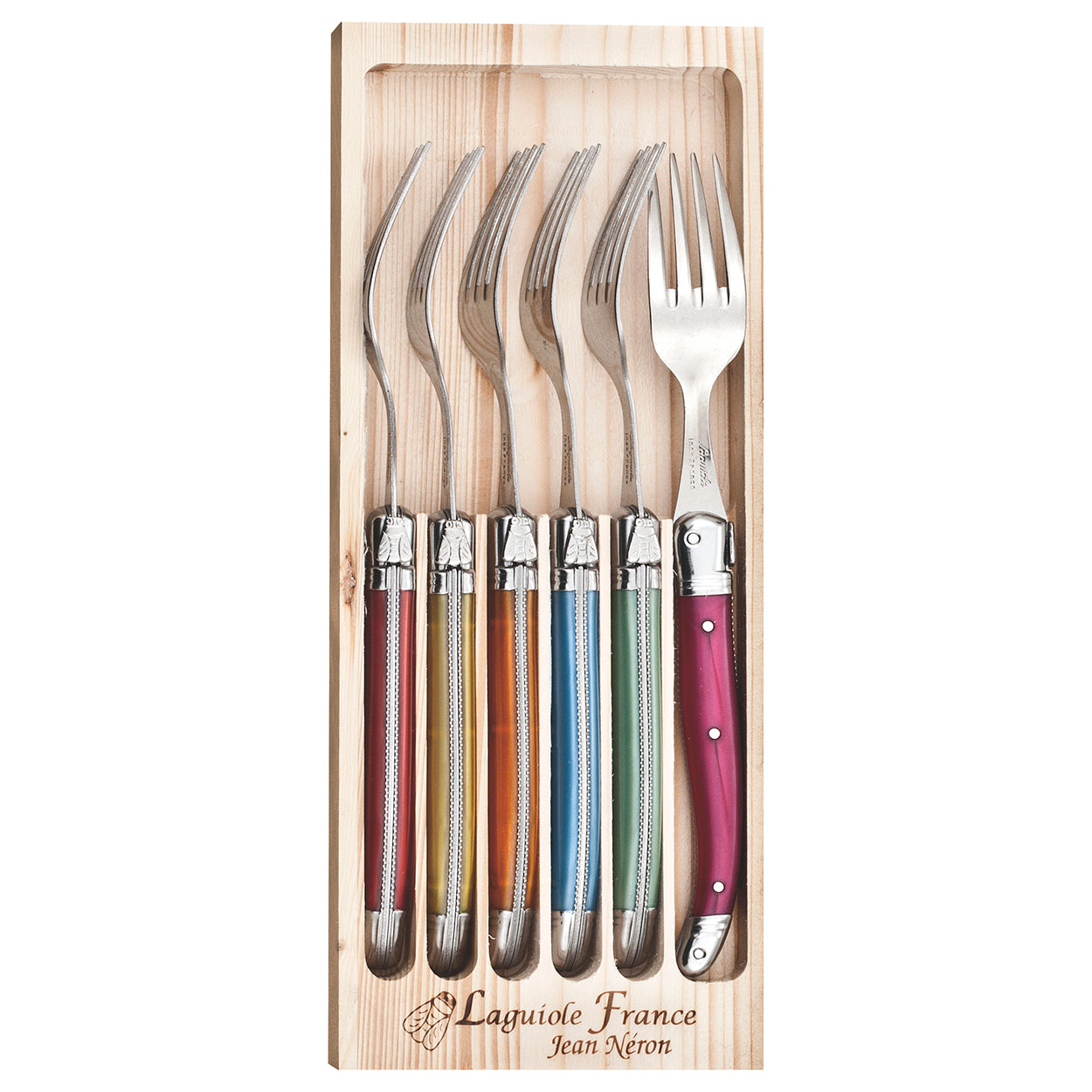 Laguiole 6 Piece Colour Mix Fork Set with colourful stainless steel dining forks