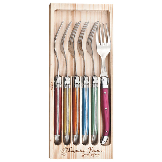 Laguiole 6 Piece Colour Mix Fork Set with colourful stainless steel dining forks