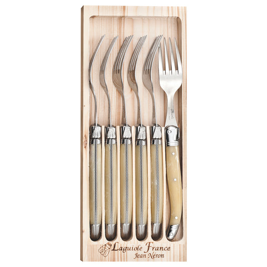 Laguiole 6 Piece Light Horn Fork Set stainless steel dining forks with elegant horn-style handles