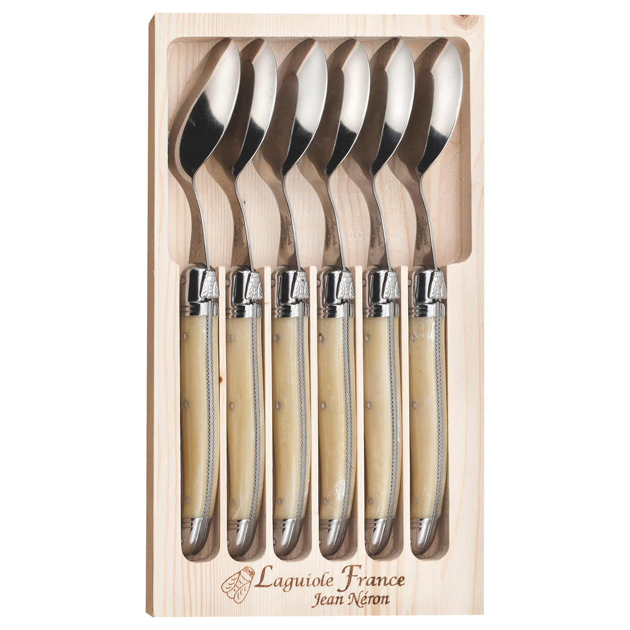 Laguiole 6-Piece Light Horn Handle Spoon Set premium stainless steel dining spoons