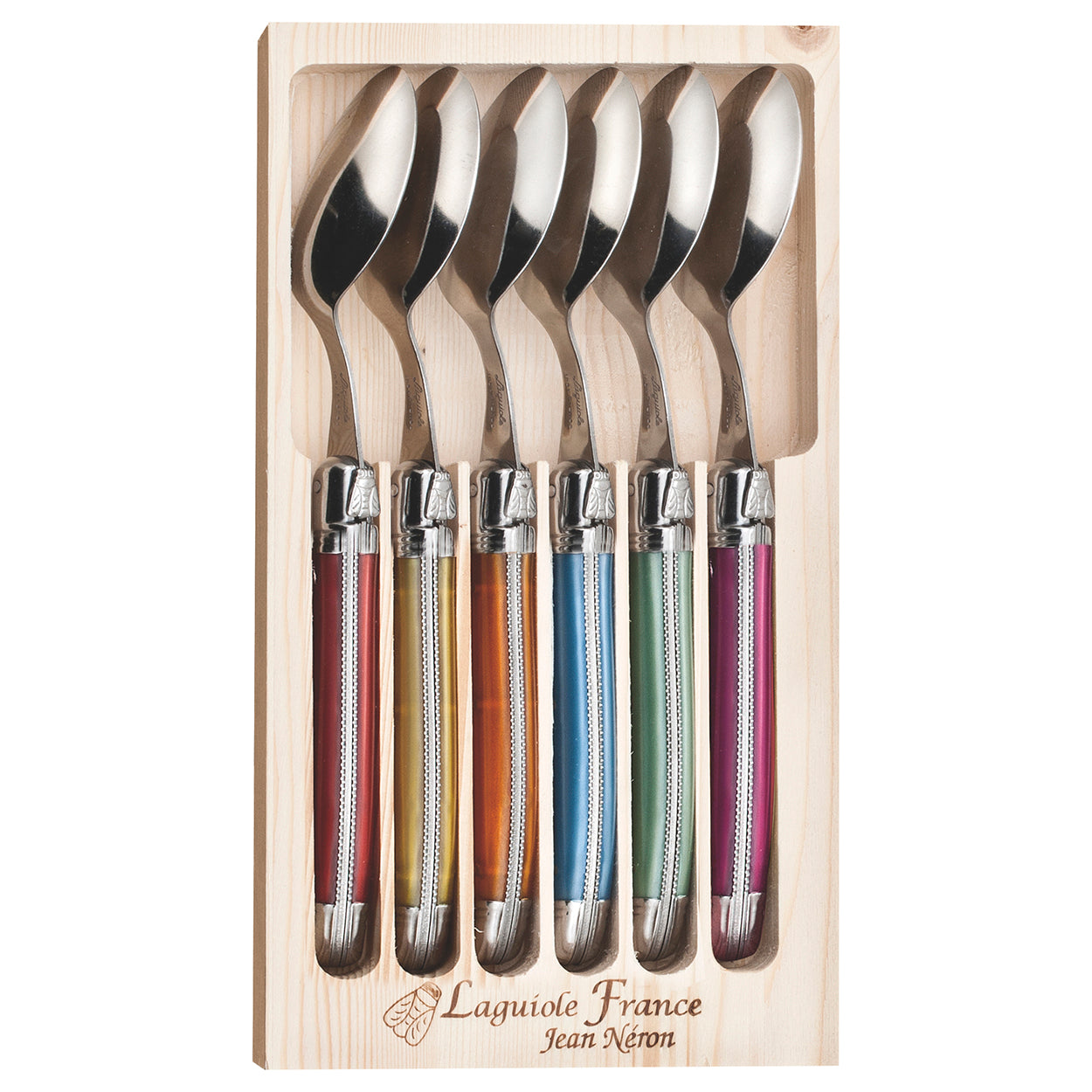 Laguiole 6pc Colour Mix Spoon Set premium stainless steel dining spoons with colourful handles