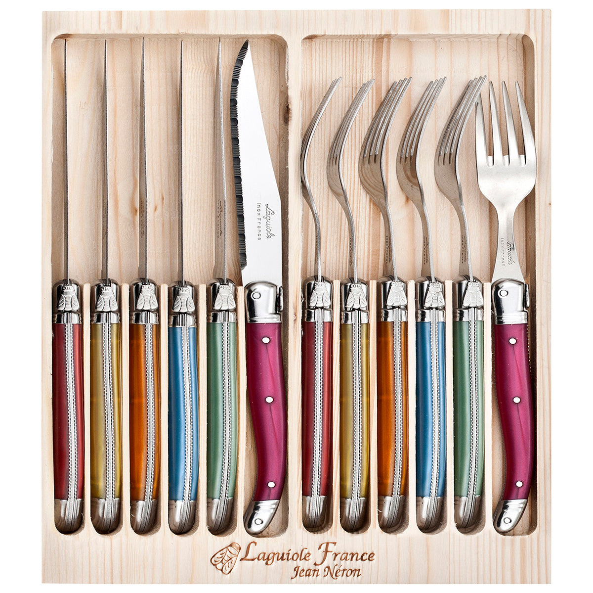 Laguiole Jean Neron 12-piece colour mix cutlery set stainless steel dining tableware
