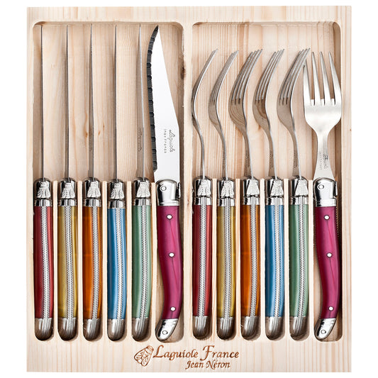 Laguiole Jean Neron 12-piece colour mix cutlery set stainless steel dining tableware